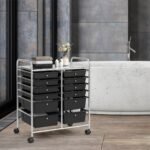 Vežimėlis su 12 stalčių ir metaliniu rėmu (Juoda)