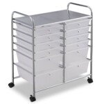 Vežimėlis su dvylika stalčių ir metaliniu rėmu (Skaidri)