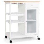 Kompaktiškas virtuvės vežimėlis su kaučiukmedžio stalviršiu (Balta)