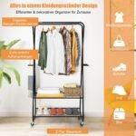 Mobilus drabužių kabyklos stovas su dvejomis pakabinimo sijomis ir dviem lentynomis (Juoda)