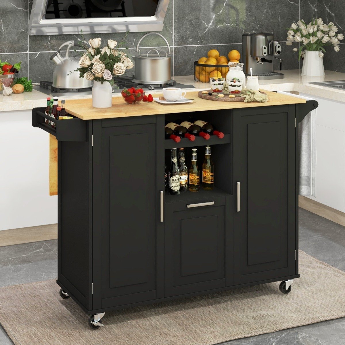 rollschrank-kc53799bk_9_ Virtuvės vežimėlis su išskleidžiama darbo plokšte ir ratukais (Juoda)