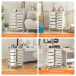 Universalus vežimėlis su 15 stalčių ir metaliniu rėmu (Balta)