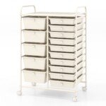 Universalus vežimėlis su 15 stalčių ir metaliniu rėmu (Balta)