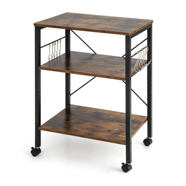 Trijų lygių virtuvės vežimėlis su kabliukais (Ruda)