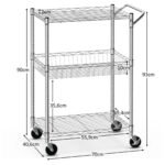 3 pakopų metalinis vežimėlis su ratukais ir reguliuojamomis lentynomis (Juoda ir sidabrinė)