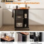 Mobilus serviravimo vežimėlis su spinta ir rankšluosčių lentyna (Juoda)