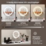 Kosmetinis veidrodis su LED apšvietimu ir 360 laipsnių sukimosi funkcija (Balta)