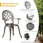 Lauko aliuminio bistro komplektas su dviem kėdėm ir stalu (Bronzinė)