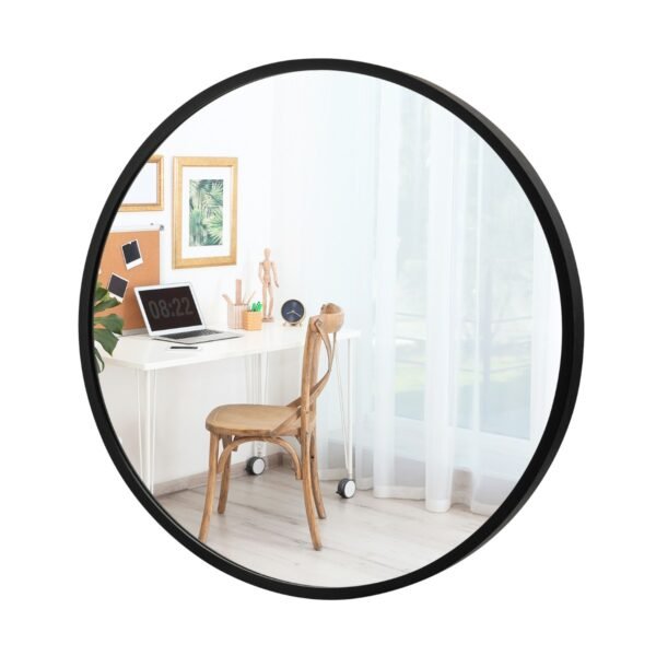 Apvalus 40 cm sieninis veidrodis su aliuminio rėmu (Juoda)