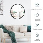 Apvalus 40 cm sieninis veidrodis su aliuminio rėmu (Juoda)