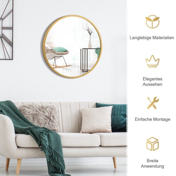 Apvalus aliuminio rėmo sieninis veidrodis 40 cm (Auksinė)