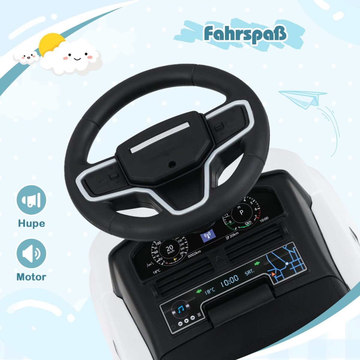 Vaikiškas stumdomas automobilis su daiktadėže (Balta)