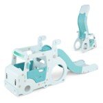 3-in-1 Vaikų žaidimų aikštelė: čiuožykla tunelis ir automobilis su vairu (Mėlyna)