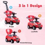 Vaikiškas automobilis 3-in-1 su stūmimo rankena ir apsauginiu atlošu (Raudona)