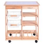 Medinis virtuvės vežimėlis su ratukais ir 3 lentynomis (Natūrali)