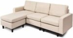 Transformuojama kampinė sofa su atlošo atrama (Smėlio)
