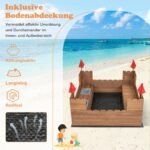 Medinė smėlio dėžė vaikams su laikymo skyreliais ir suoliukais (Įvairiaspalvė)