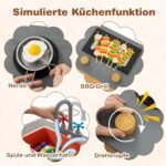 Medinė smėlio dėžė su virtuvėlės priedais ir integruota suoleliu (Natūrali)