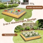 Medinė smėlio dėžė su virtuvėlės priedais ir integruota suoleliu (Natūrali)