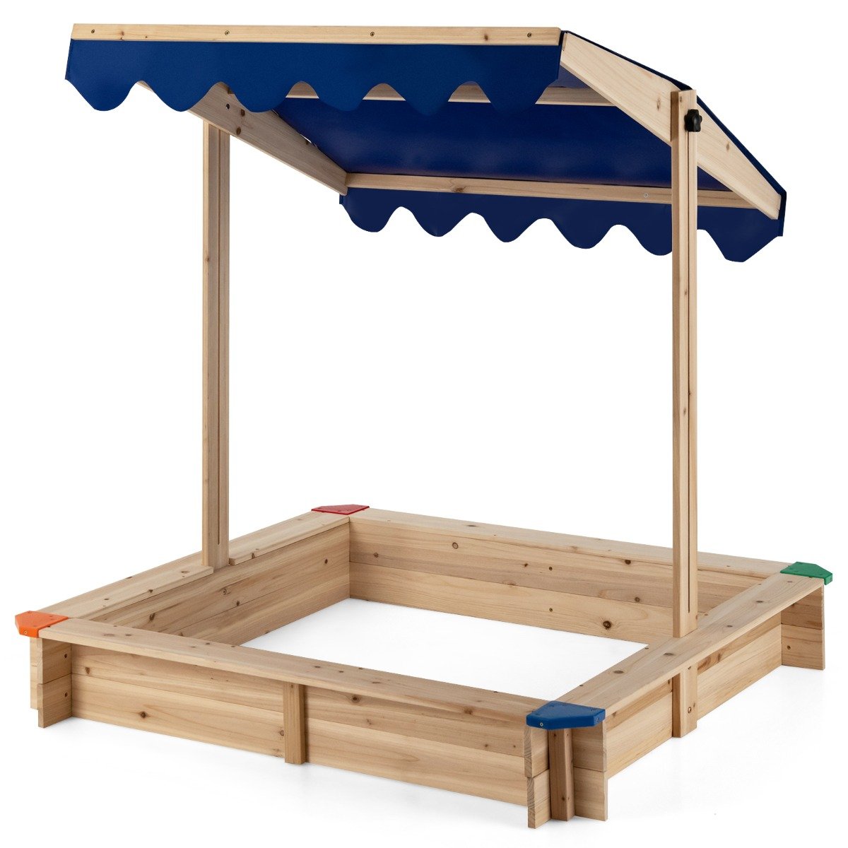sandkasten-ts10035_1_ Medinė smėlio dėžė su reguliuojamu stogeliu (Natūrali)