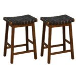 Medinių baro kėdžių komplektas su lenkta sėdyne ir atrama kojoms (Ruda)