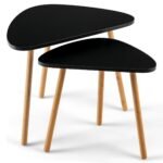 Trijų stalų komplektas su bambukinėmis kojelėmis (Juoda)