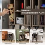 Stovas vinilinėms plokštelėms su įkrovimo stotele ir atviromis lentynomis (Pilka)