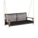 Dvivietė sūpynių kėdė su pagalve PE rotango 360 kg (Juoda)