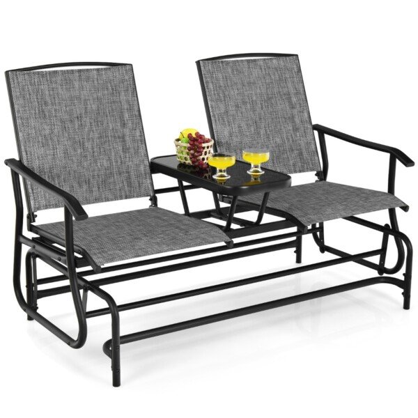 Dvigubos lauko supynės su stalu (Pilka)