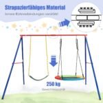 A formos lauko sūpynių stovas su įžeminimo inkarais ir neslystančiais pėdų dangteliais (Mėlyna)