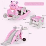 Multifunkcinis vaikiškas arkliukas-čiuožykla su krepšinio lanku (Rožinė)