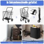 Sulankstomas didelės talpos pirkinių vežimėlis su priekiniu ir galiniu krepšiu (Juoda)