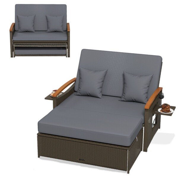 Sodo poilsio baldų komplektas su osmanu (Pilka)