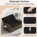Modulinė lauko sofa su pufu ir staliuku (Juoda)