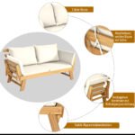 Lauko dvivietė akacijos medienos sofa-lova (Balta)