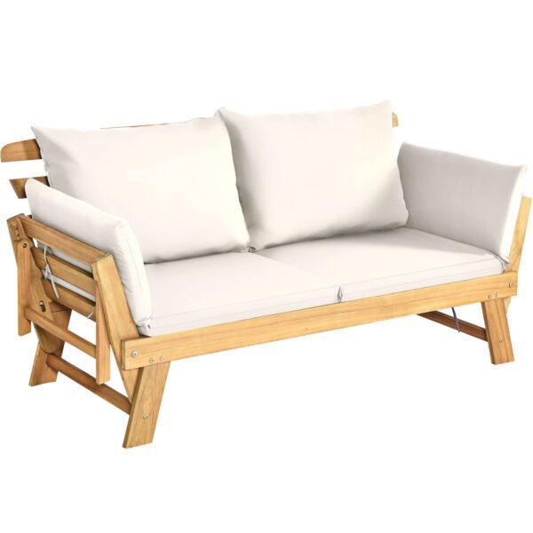 Lauko dvivietė akacijos medienos sofa-lova (Balta)