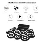 Elektroniniai būgnai vaikams ir pradedantiesiems su pedalu ir lazdelėmis (Juoda)