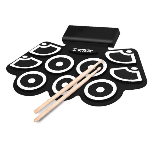Elektroniniai būgnai vaikams ir pradedantiesiems su pedalu ir lazdelėmis (Juoda)