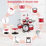 Elektroninis vaikiškas mušamųjų instrumentų rinkinys su klavišais ir mikrofonu (Raudona)