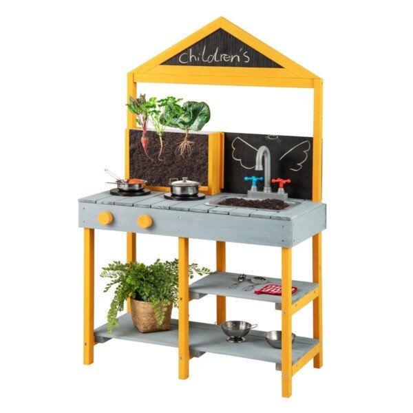 Vaikiška lauko virtuvėlė su darželiu ir kreidelėmis (Mėlyna)