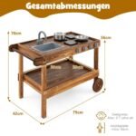 Lauko virtuvėlė iš eglės medienos su ratukais (Ruda)