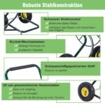 Metalo vežimėlis sodo žarnai su pripučiamomis padangomis (Žalia)