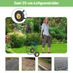 Metalo vežimėlis sodo žarnai su pripučiamomis padangomis (Žalia)