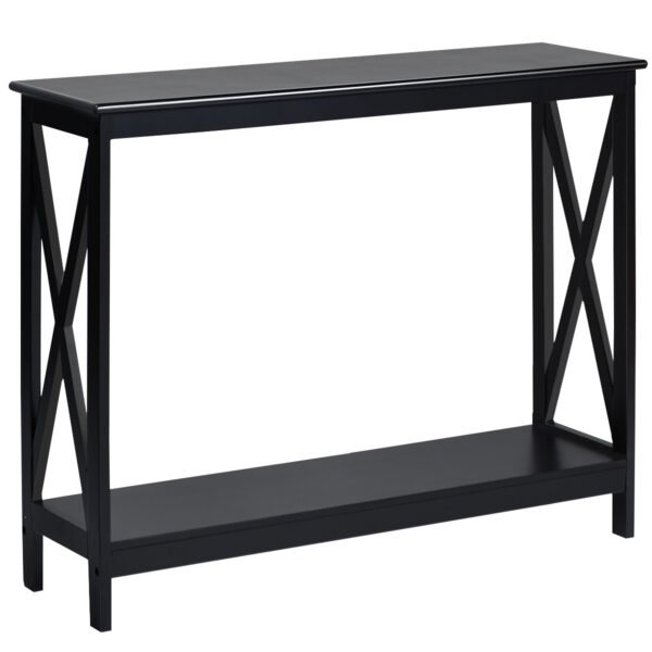Siauras 2 aukštų konsolinis staliukas 100x30x80 cm (Juoda)