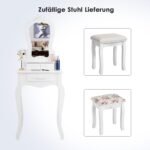 Tualetinis staliukas su veidrodžiu ir taburete (Balta)