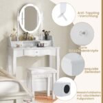 Makiažo staliukas su LED apšvietimu ir trimis stalčiais (Balta)