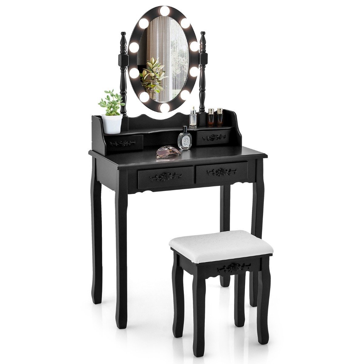 schminktisch-frisiertisch-hu10543us-bk_1_ Modernus kosmetinis staliukas su LED apšvietimu ir keturiais stalčiais (Juoda)