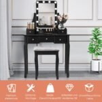 Modernus kosmetinis staliukas su veidrodžiu ir taburete (Juoda)