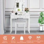 Modernus tualetinis staliukas su veidrodžiu ir pufiku (Balta)