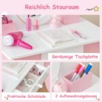 Daugiafunkcis vaikiškas tualetinis staliukas su veidrodžiu ir kėdute (Rožinė)